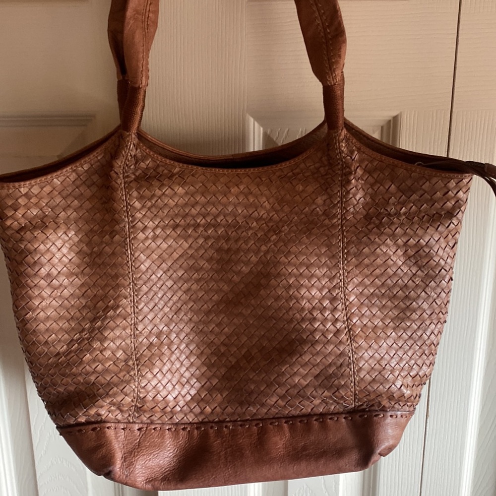 The Sak Woven Leather Tote Bag in Brown